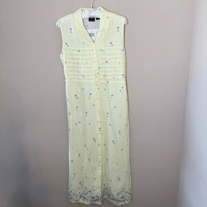 NWT Vintage Erika Linen Blend Dress Womens Small Floral Prairie Cottage Maxi
